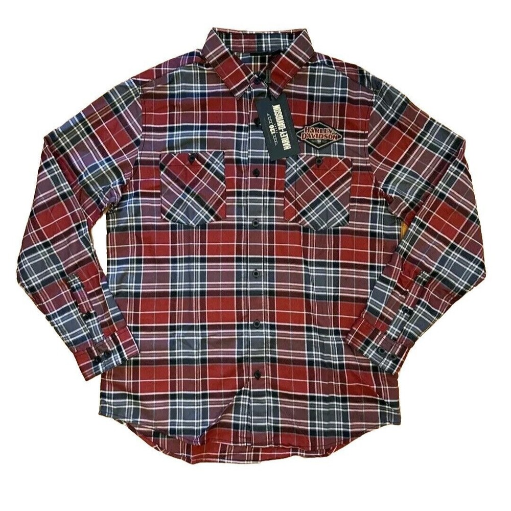New Harley Davidson 120th Anniversary Plaid Button Shirt Red Men’s Size …